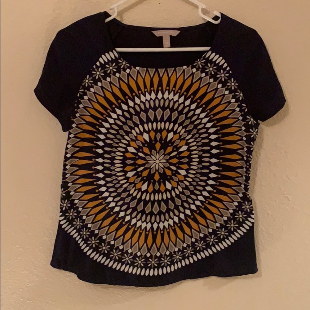 Navy printed short sleeve work top